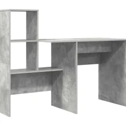 vidaXL Bureau met plank Beton Grijs 131,5 x 50 x 106,5 cm Bewerkt hout