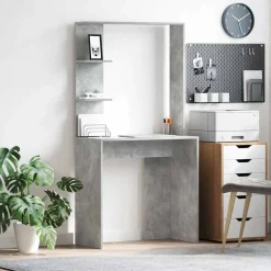 vidaXL Bureau met plank Beton Grijs 78,5 x 37 x 154,5 cm Bewerkt hout