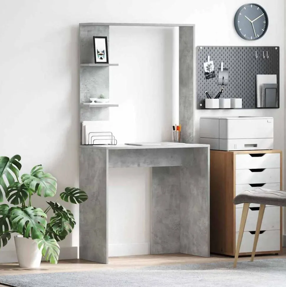 vidaXL Bureau met plank Beton Grijs 78,5 x 37 x 154,5 cm Bewerkt hout