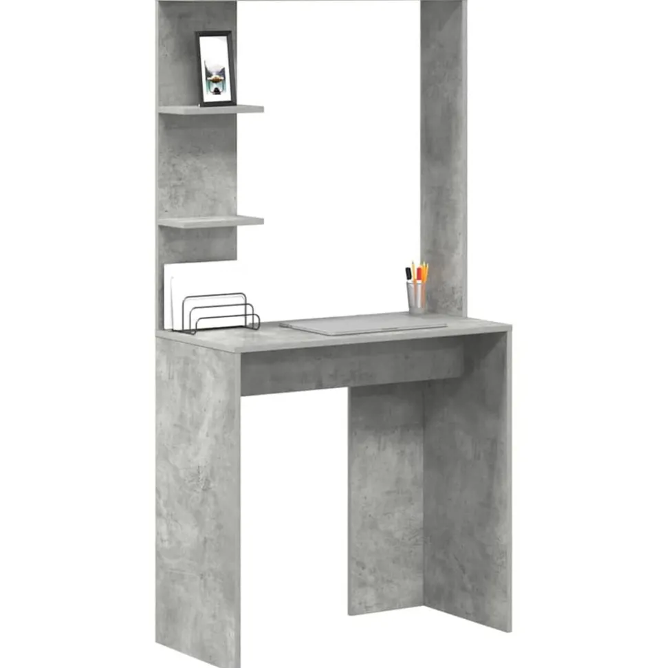 vidaXL Bureau met plank Beton Grijs 78,5 x 37 x 154,5 cm Bewerkt hout