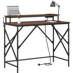 vidaXL Bureau met plank Bruin Eiken 100 x 50 x 86,5 cm Bewerkt hout