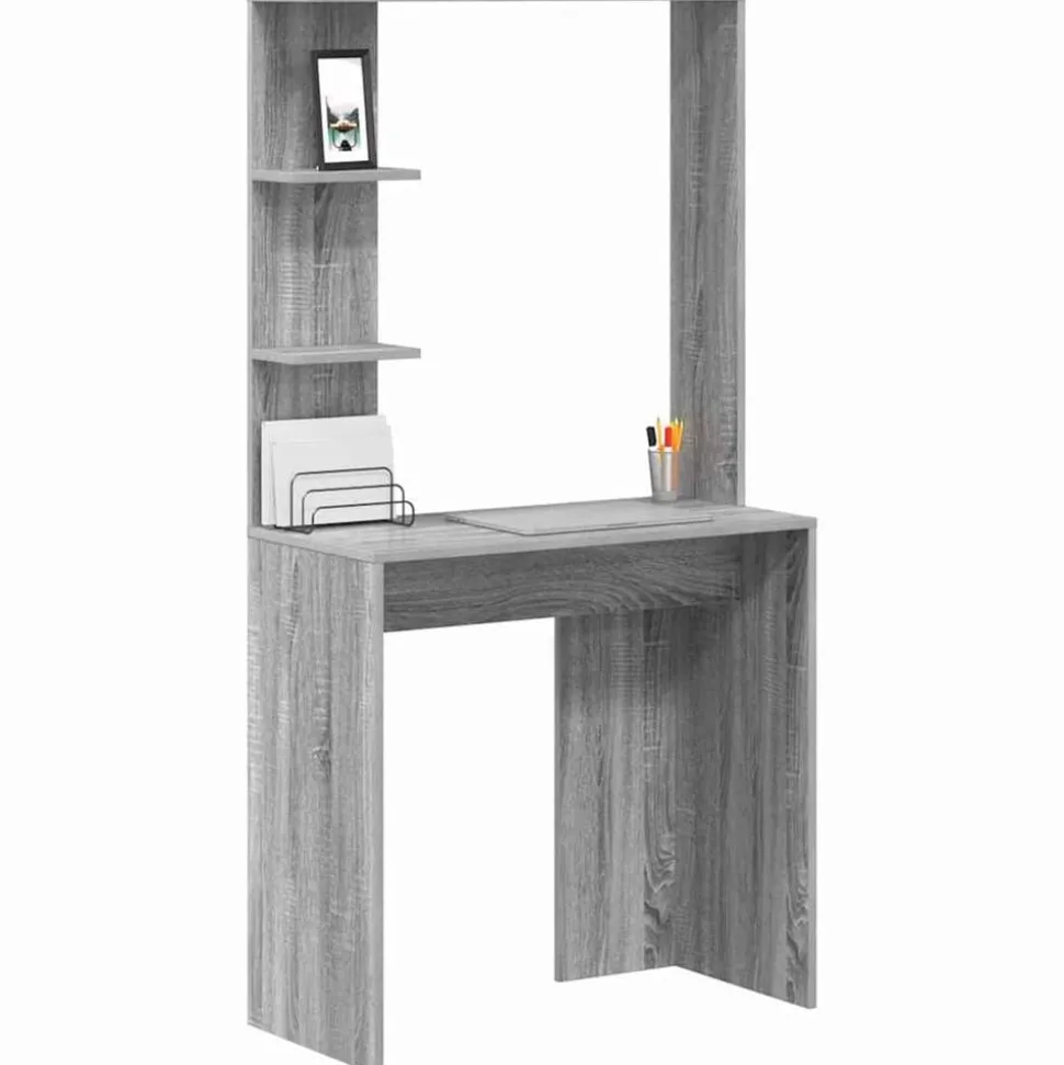vidaXL Bureau met plank Grijs Sonoma 78,5 x 37 x 154,5 cm Bewerkt hout