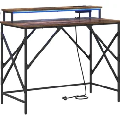 vidaXL Bureau met plank Gerookt eiken 100 x 50 x 86,5 cm Bewerkt hout