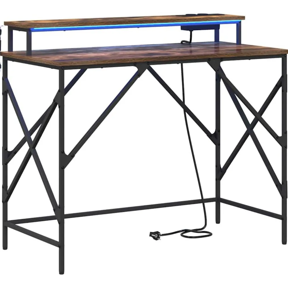 vidaXL Bureau met plank Gerookt eiken 100 x 50 x 86,5 cm Bewerkt hout