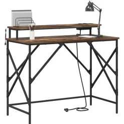 vidaXL Bureau met plank Gerookt eiken 100 x 50 x 86,5 cm Bewerkt hout