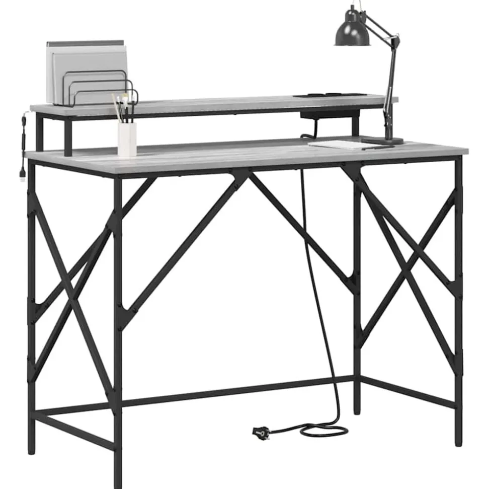 vidaXL Bureau met plank Grijs Sonoma 100 x 50 x 86,5 cm Bewerkt hout
