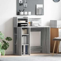 vidaXL Bureau met plank Grijs Sonoma 90 x 48 x 101,5 cm Bewerkt hout