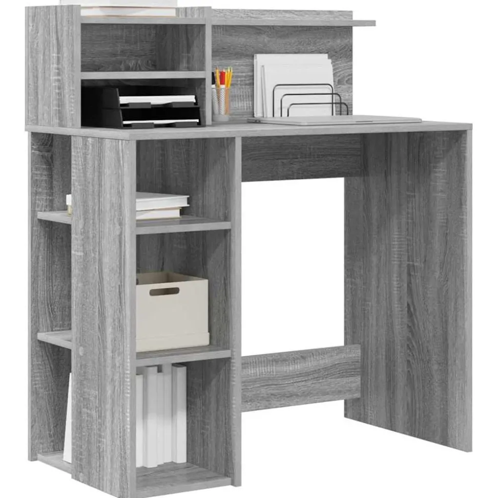 vidaXL Bureau met plank Grijs Sonoma 90 x 48 x 101,5 cm Bewerkt hout