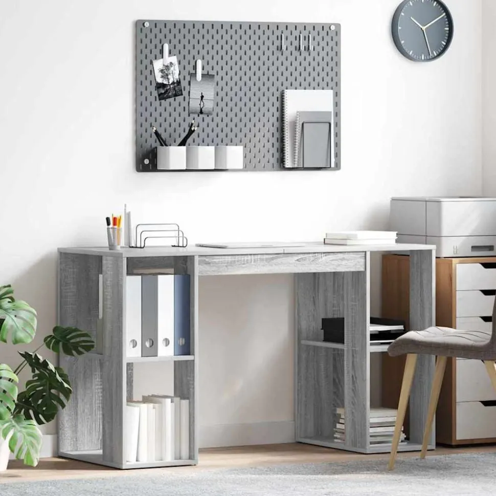 vidaXL Bureau met plank Grijs Sonoma 130 x 50.5 x 75 cm Bewerkt hout