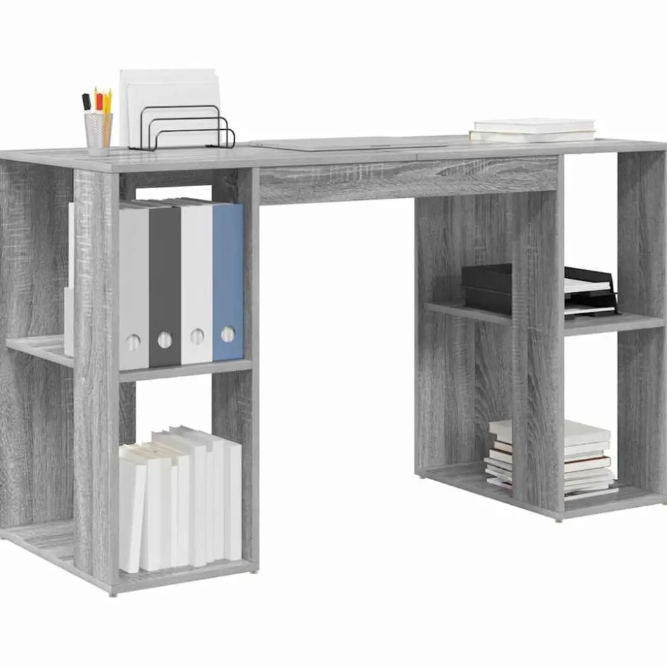 vidaXL Bureau met plank Grijs Sonoma 130 x 50.5 x 75 cm Bewerkt hout