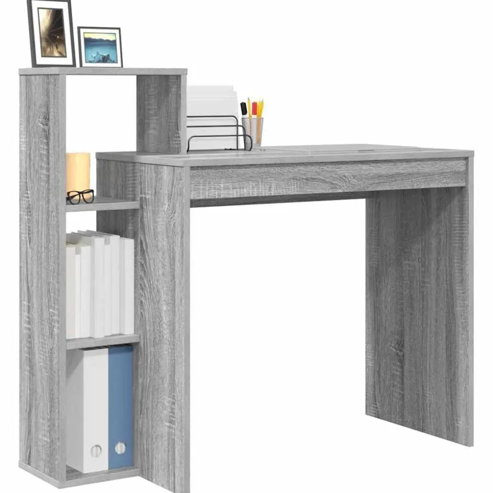 vidaXL Bureau met plank Grijs Sonoma 100 x 40 x 90 cm Bewerkt hout