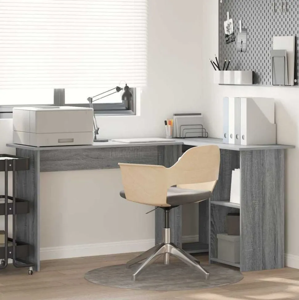 vidaXL Bureau met plank Grijs Sonoma 142 x 102 x 73 cm Bewerkt hout