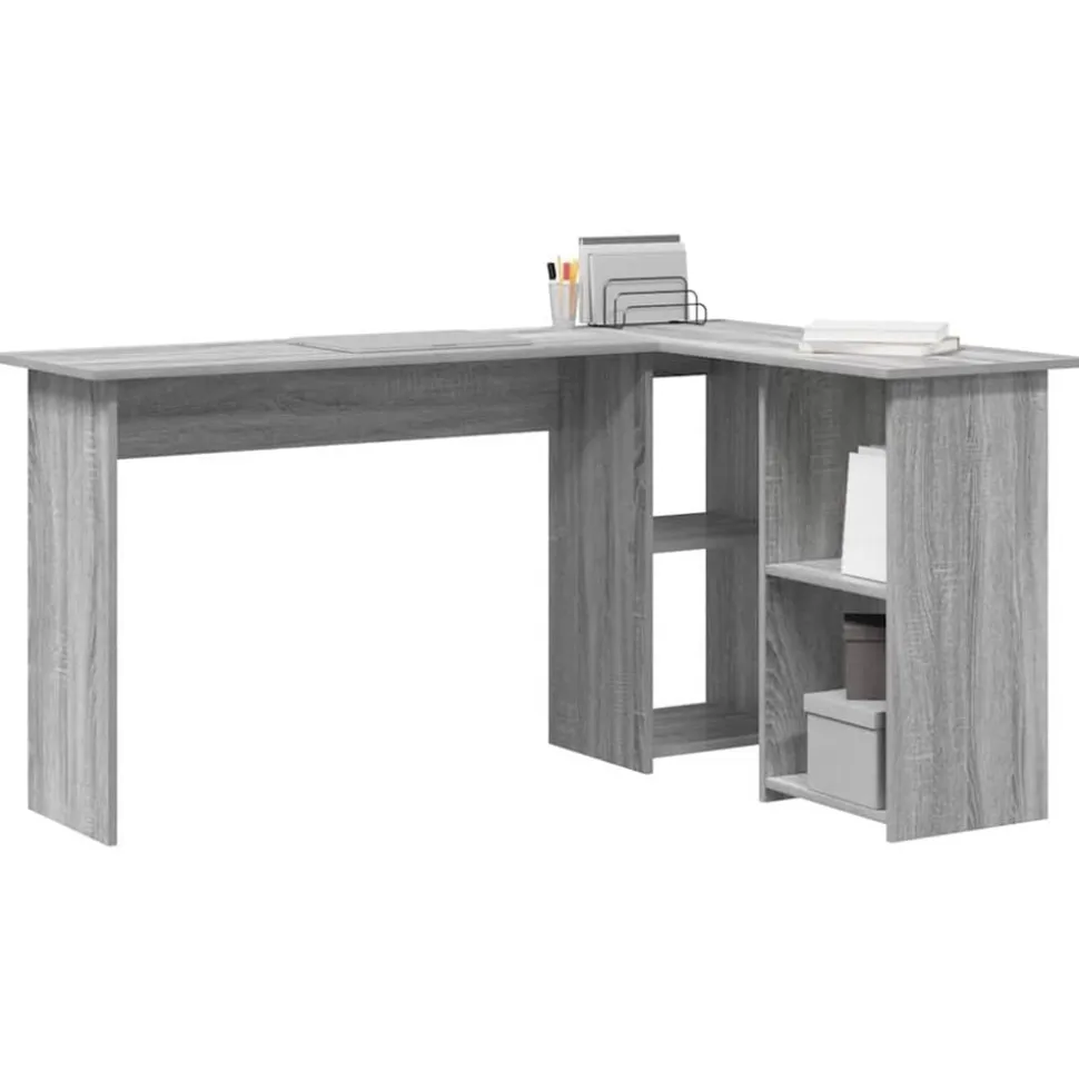 vidaXL Bureau met plank Grijs Sonoma 142 x 102 x 73 cm Bewerkt hout