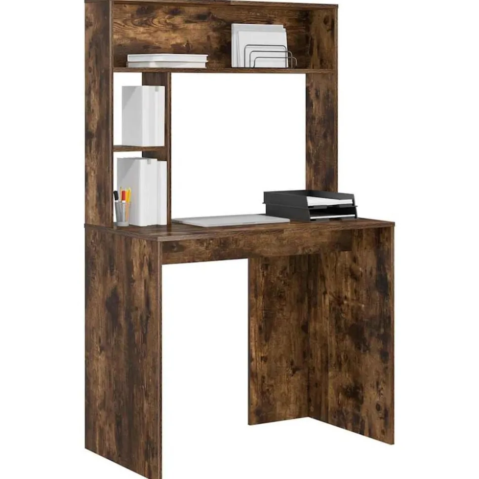 vidaXL Bureau met plank Gerookt eiken 91 x 50 x 149 cm Bewerkt hout