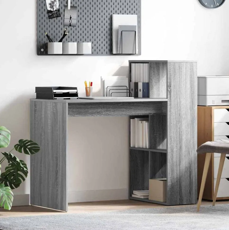 vidaXL Bureau met plank Grijs Sonoma 108 x 55 x 103.5 cm Bewerkt hout