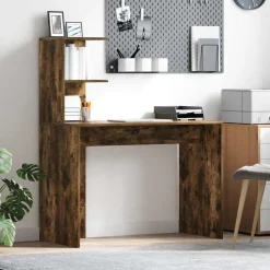 vidaXL Bureau met plank Gerookt eiken 102 x 50 x 124 cm Bewerkt hout