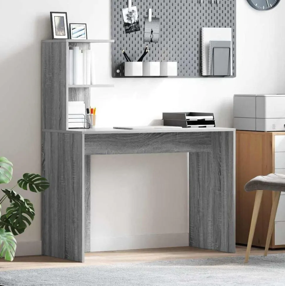 vidaXL Bureau met plank Grijs Sonoma 102 x 50 x 124 cm Bewerkt hout