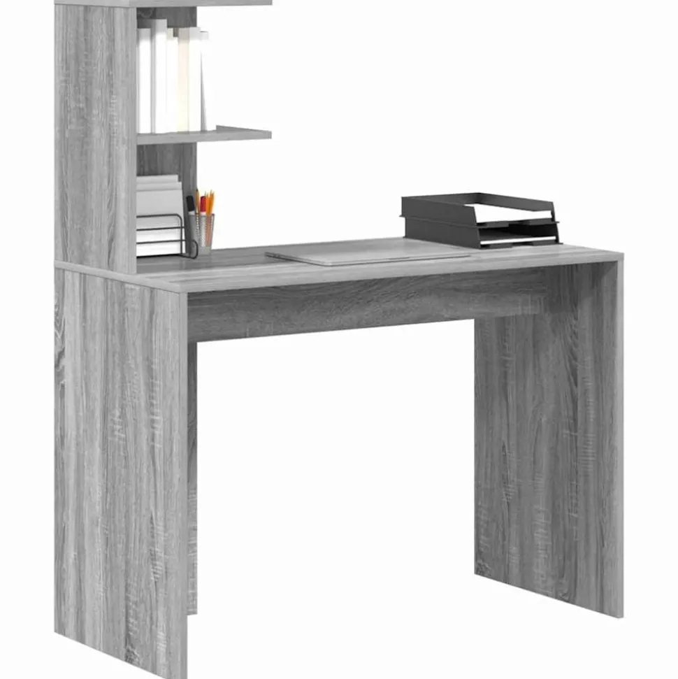 vidaXL Bureau met plank Grijs Sonoma 102 x 50 x 124 cm Bewerkt hout