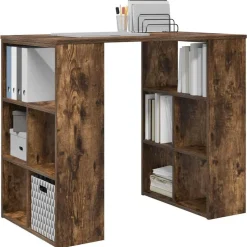 vidaXL Bureau met plank Gerookt eiken 90 x 50 x 75 cm Bewerkt hout