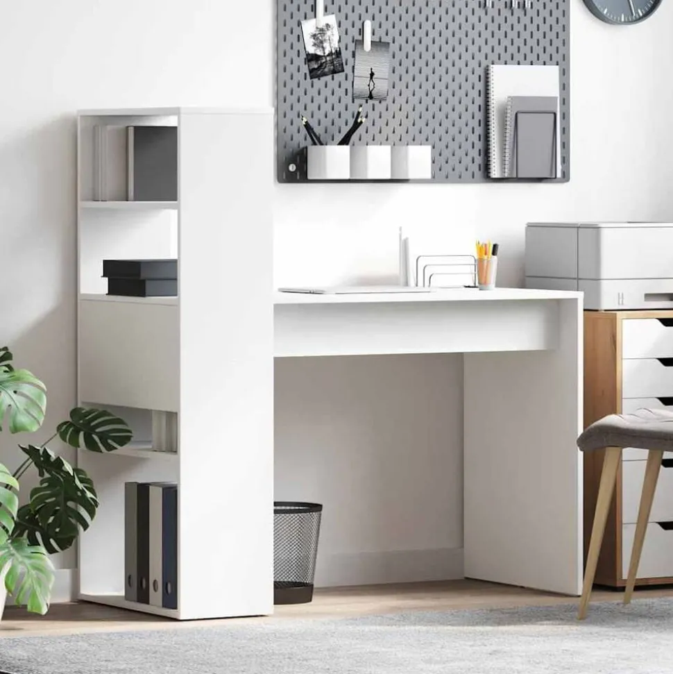 vidaXL Bureau met plank met opslag Wit 113 x 54 x 120 cm Bewerkt hout