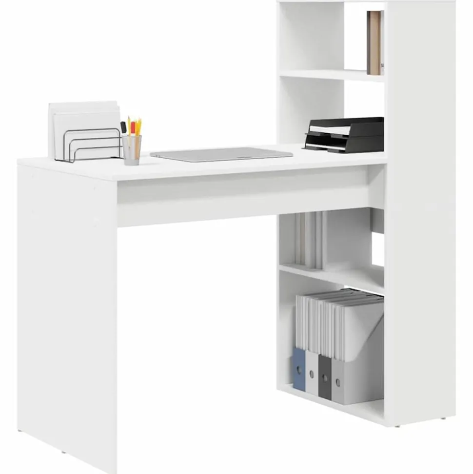 vidaXL Bureau met plank met opslag Wit 113 x 54 x 120 cm Bewerkt hout