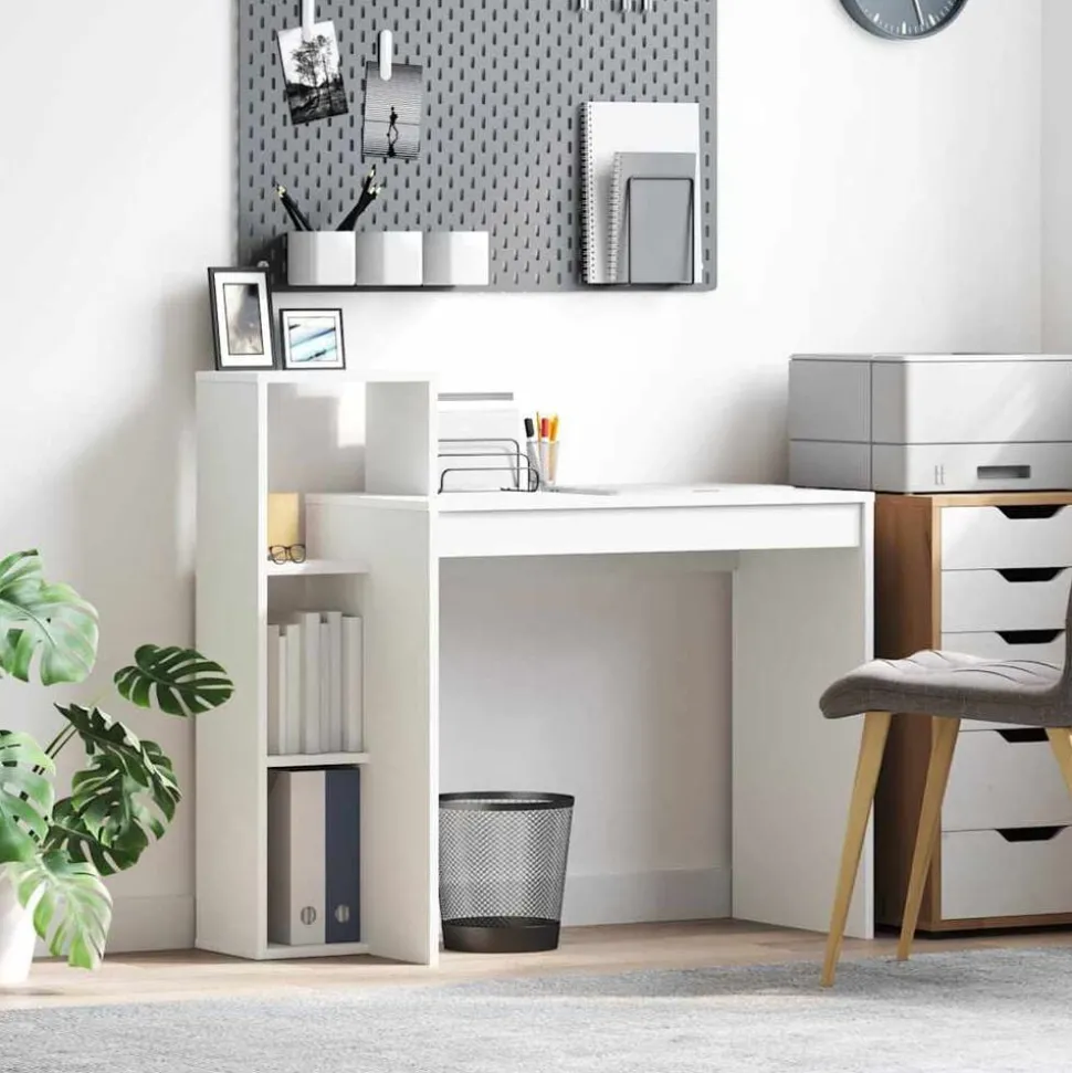vidaXL Bureau met plank met opslag Wit 100 x 40 x 90 cm Bewerkt hout