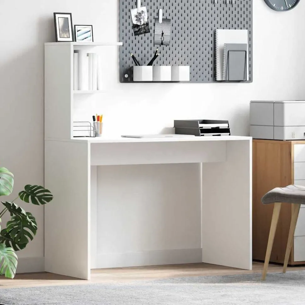 vidaXL Bureau met plank met opslag Wit 102 x 50 x 124 cm Bewerkt hout