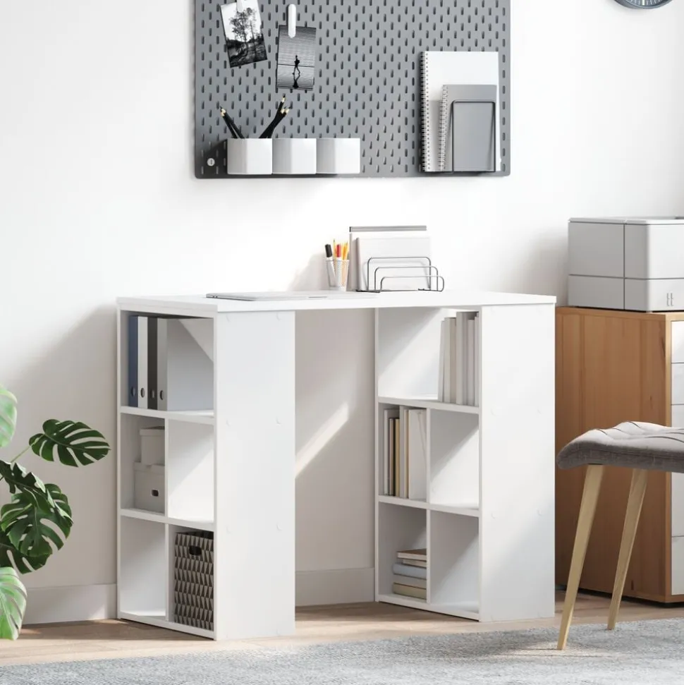 vidaXL Bureau met plank met opslag Wit 90 x 50 x 75 cm Bewerkt hout