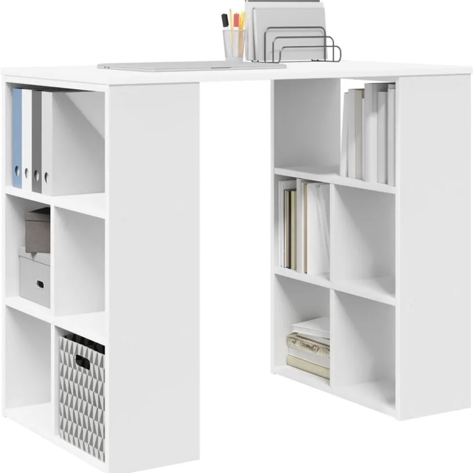 vidaXL Bureau met plank met opslag Wit 90 x 50 x 75 cm Bewerkt hout