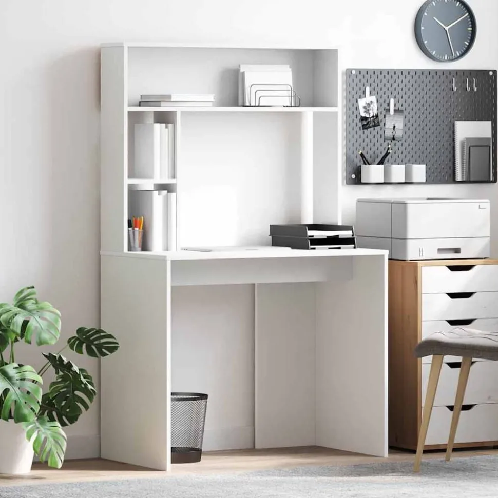 vidaXL Bureau met plank met opslag Wit 91 x 50 x 149 cm Bewerkt hout