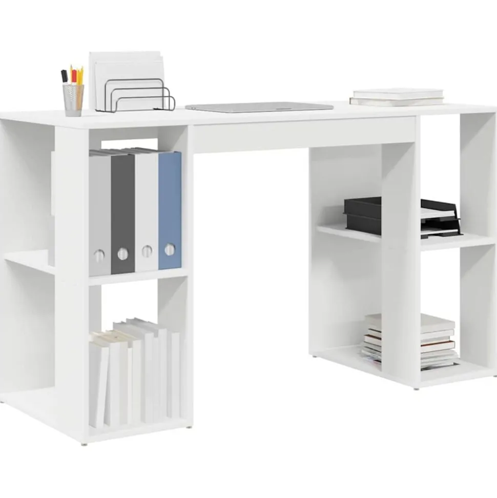 vidaXL Bureau met plank met opslag Wit 130 x 50.5 x 75 cm Bewerkt hout