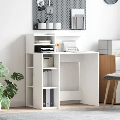 vidaXL Bureau met plank met opslag Wit 90 x 48 x 101,5 cm Bewerkt hout