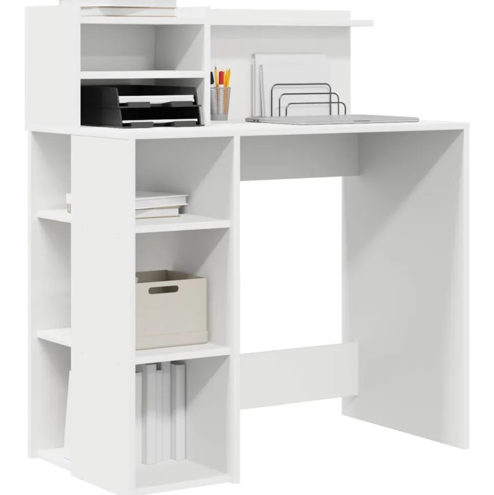 vidaXL Bureau met plank met opslag Wit 90 x 48 x 101,5 cm Bewerkt hout