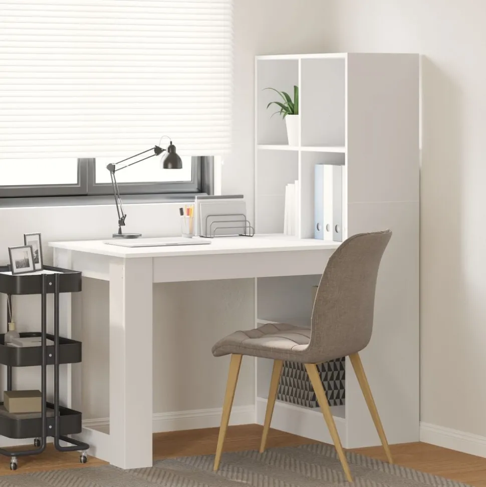 vidaXL Bureau met plank met opslag Wit 122 x 67 x 145 cm Bewerkt hout