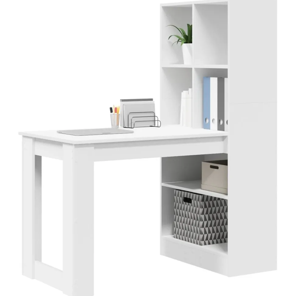 vidaXL Bureau met plank met opslag Wit 122 x 67 x 145 cm Bewerkt hout