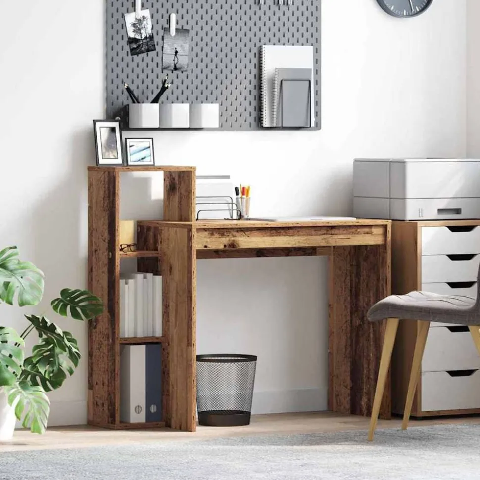vidaXL Bureau met plank Oud Hout 100 x 40 x 90 cm Bewerkt hout