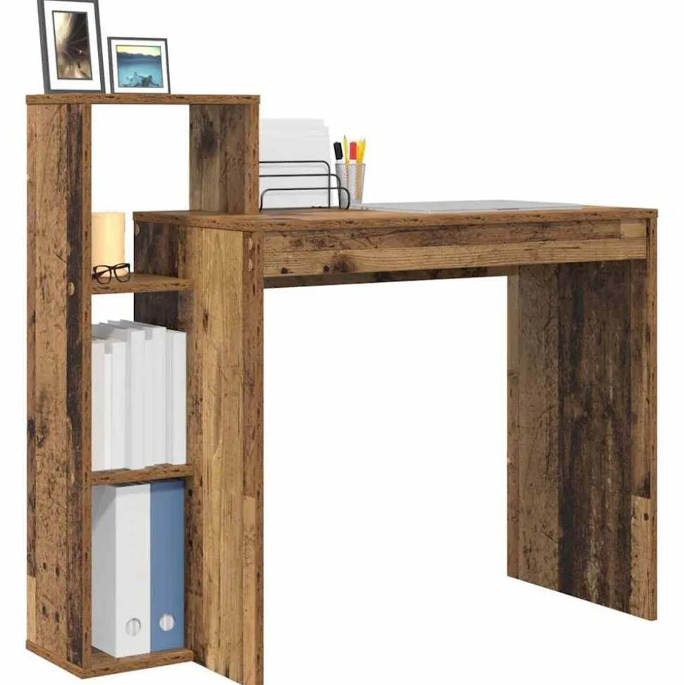 vidaXL Bureau met plank Oud Hout 100 x 40 x 90 cm Bewerkt hout
