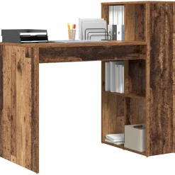 vidaXL Bureau met plank Oud Hout 108 x 55 x 103.5 cm Bewerkt hout