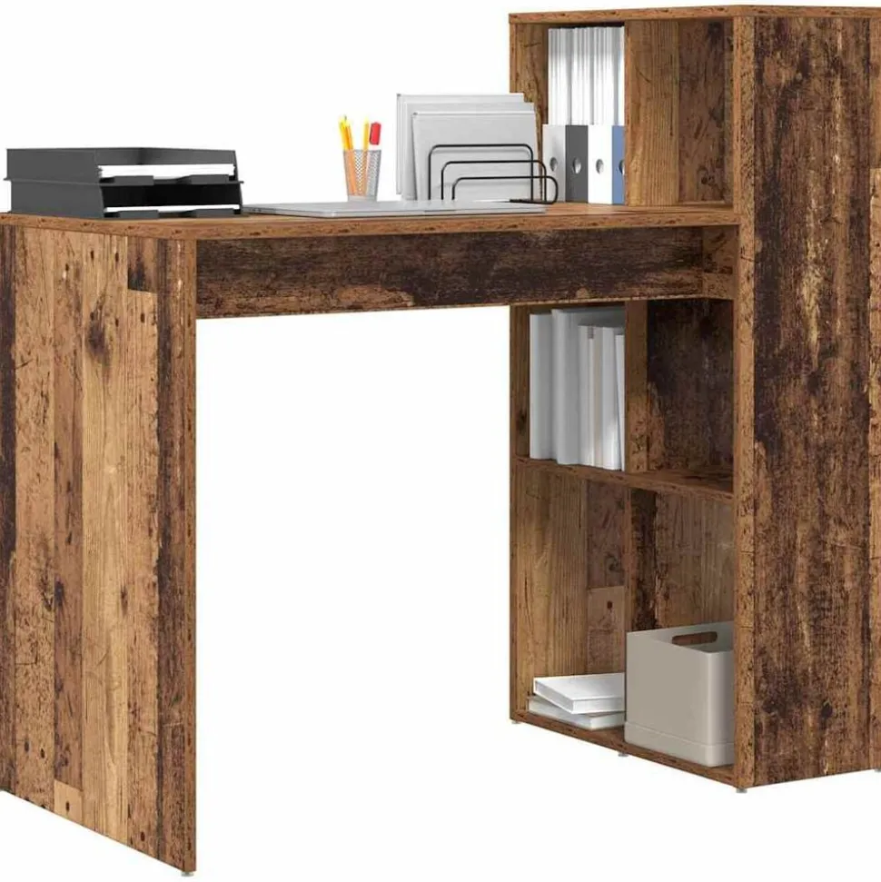 vidaXL Bureau met plank Oud Hout 108 x 55 x 103.5 cm Bewerkt hout