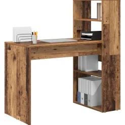 vidaXL Bureau met plank Oud Hout 113 x 54 x 120 cm Bewerkt hout