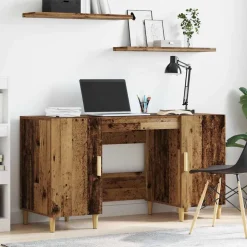 vidaXL Bureau met plank Oud Hout 140 x 50 x 75 cm Bewerkt hout