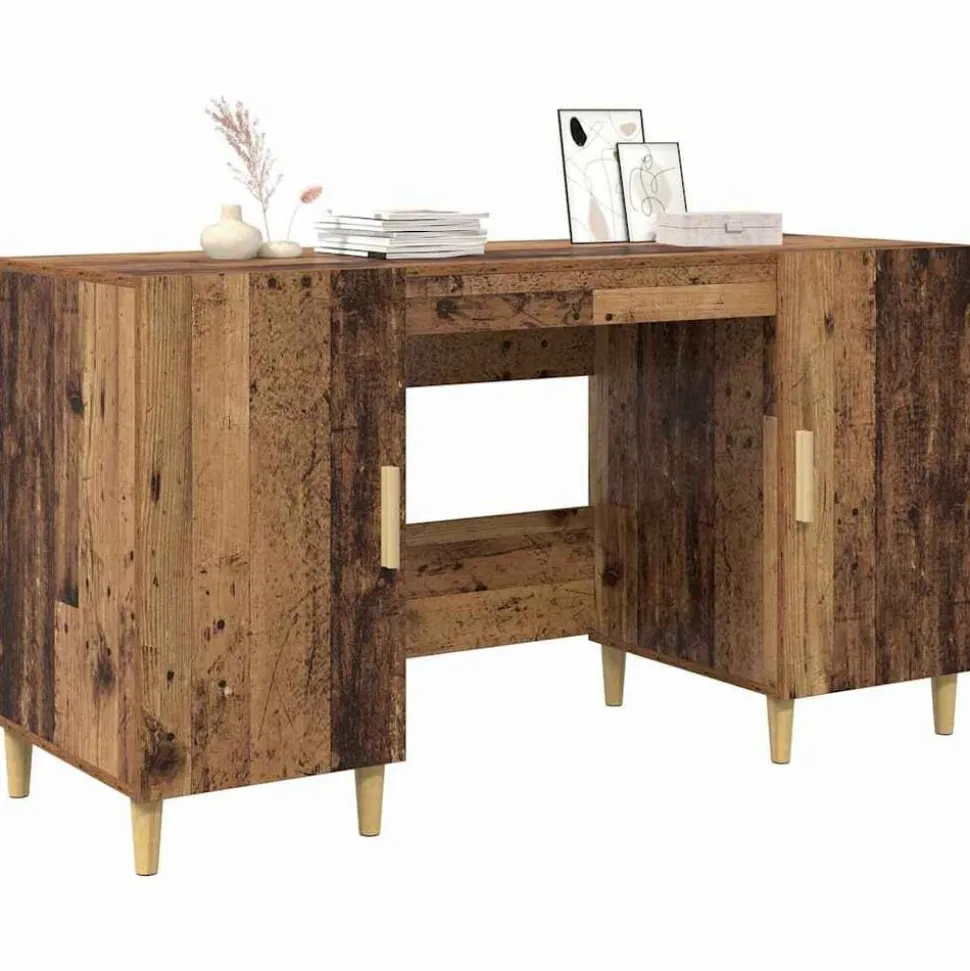 vidaXL Bureau met plank Oud Hout 140 x 50 x 75 cm Bewerkt hout