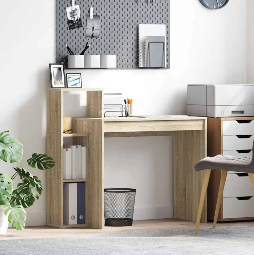 vidaXL Bureau met plank Sonoma Eiken 100 x 40 x 90 cm Bewerkt hout