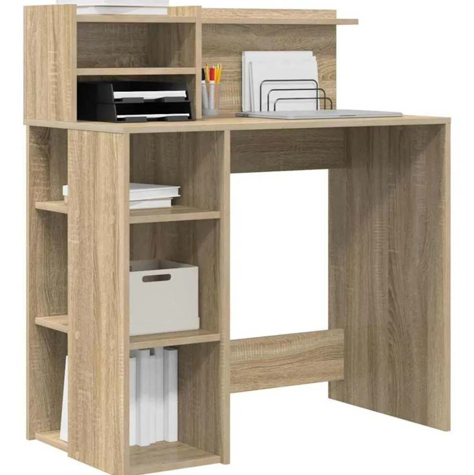 vidaXL Bureau met plank Sonoma Eiken 90 x 48 x 101,5 cm Bewerkt hout