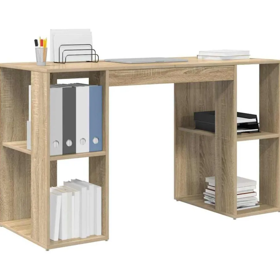 vidaXL Bureau met plank Sonoma Eiken 130 x 50.5 x 75 cm Bewerkt hout