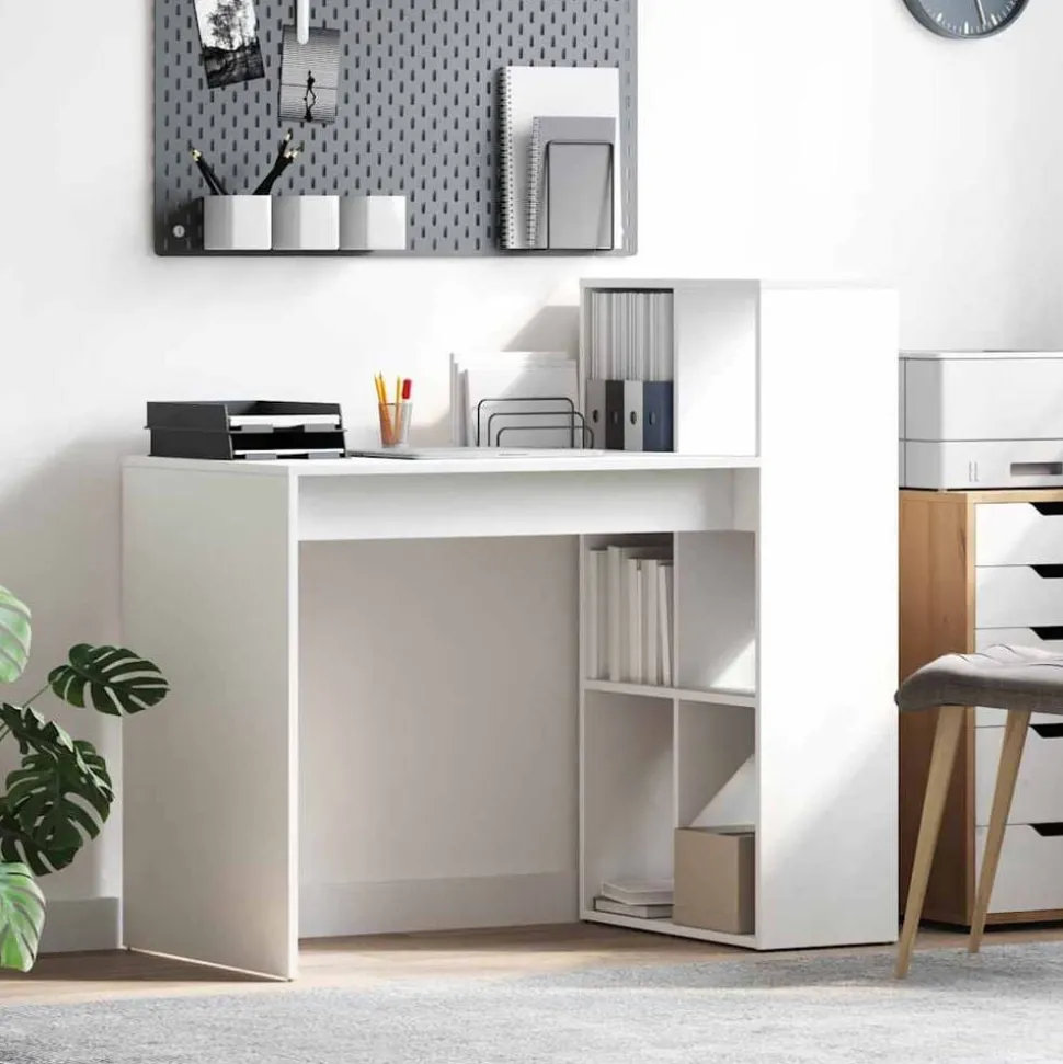 vidaXL Bureau met plank Wit 108 x 55 x 103.5 cm Bewerkt hout