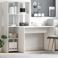 vidaXL Bureau met plank Wit 138,5 x 55 x 143 cm Bewerkt hout