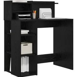 vidaXL Bureau met plank Zwart Eiken 90 x 48 x 101,5 cm Bewerkt hout