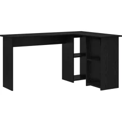vidaXL Bureau met plank Zwart Eiken 142 x 102 x 73 cm Bewerkt hout