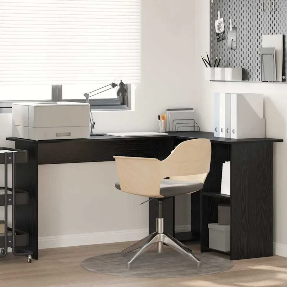 vidaXL Bureau met plank Zwart Eiken 142 x 102 x 73 cm Bewerkt hout